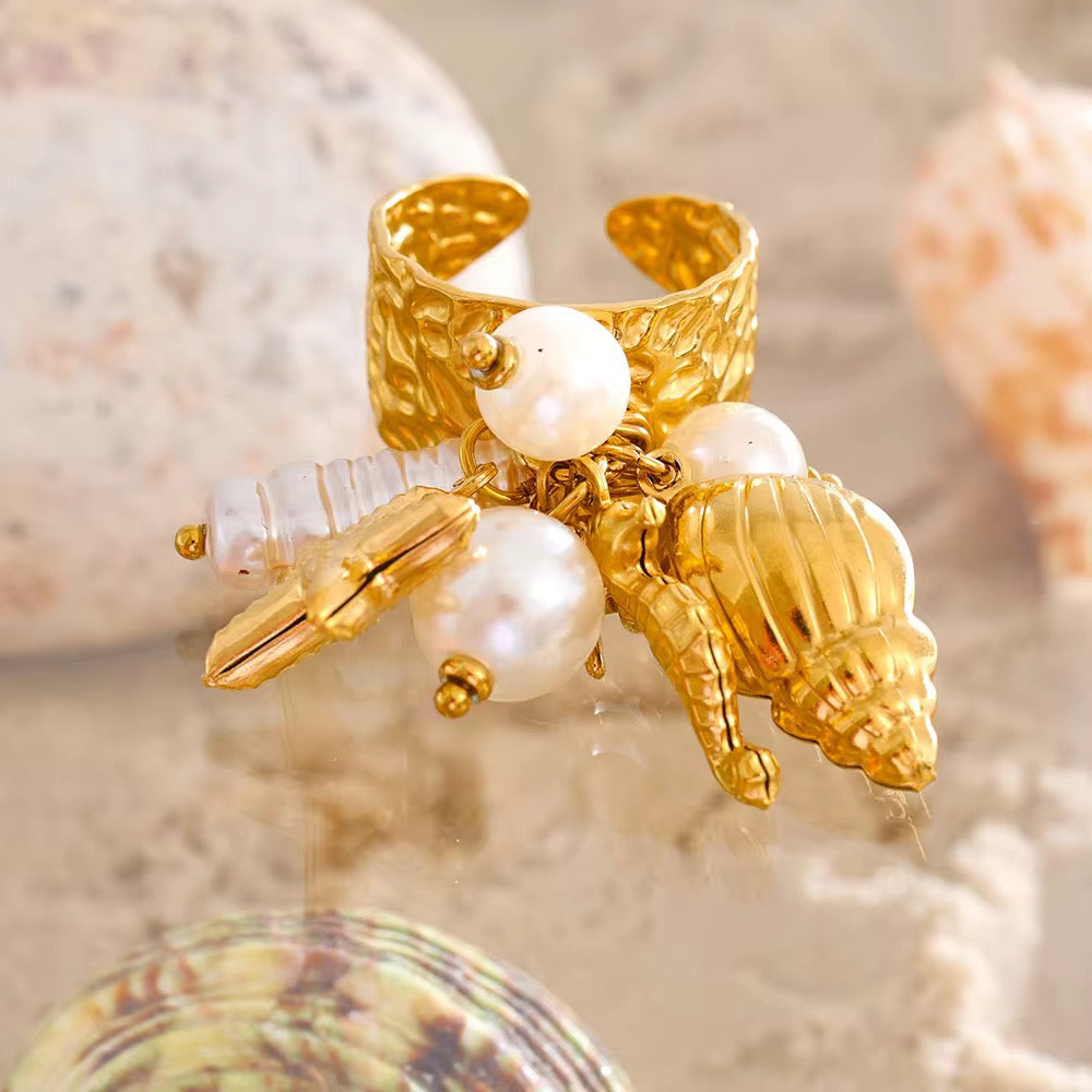 Bague charms océan plaqué or