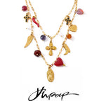 Collier bohème doré multi-breloques avec croix