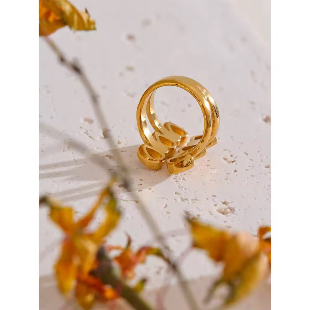 Bague ajustable cubique brillant plaqué or 18k