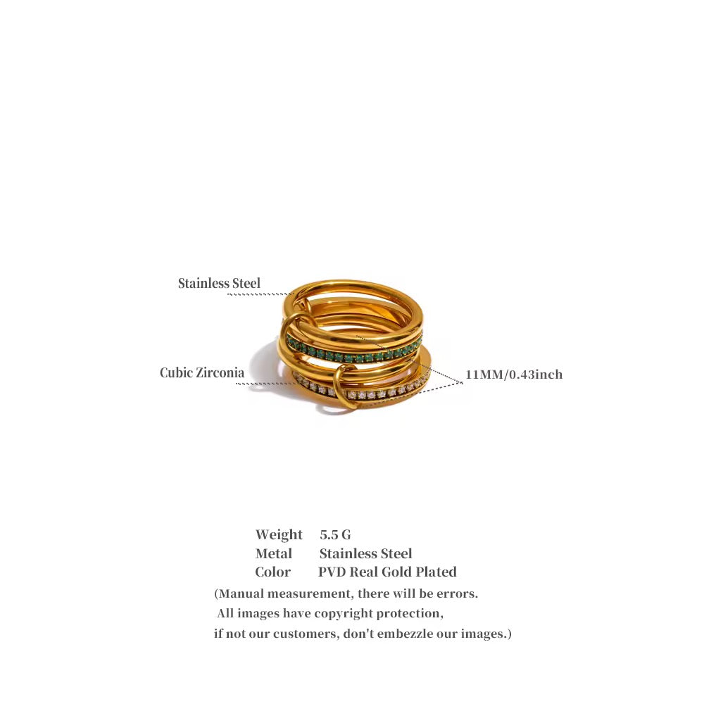 Bague empilable diamants verts plaqué or 18k