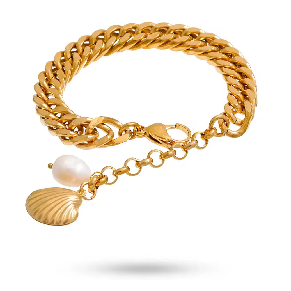Bracelet coquillage perles plaqué or 18k