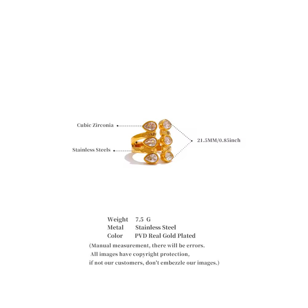 Bague ajustable cubique brillant plaqué or 18k