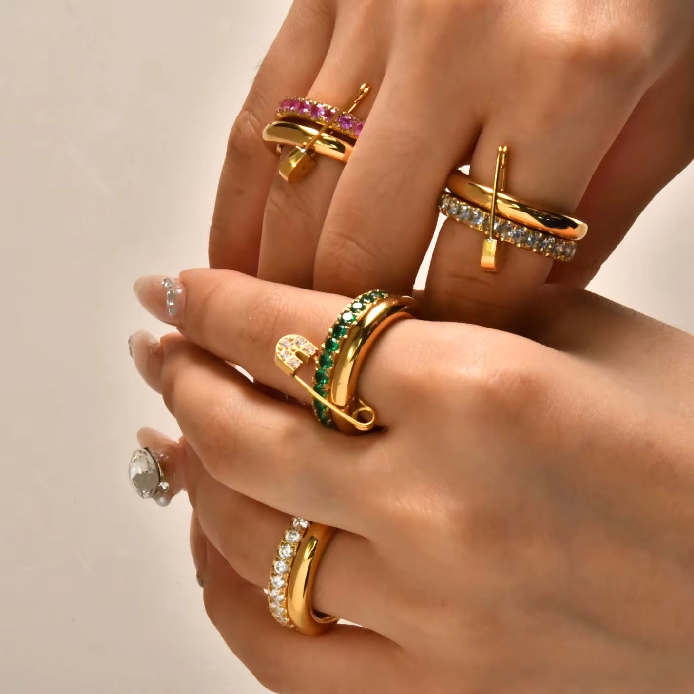 Bague diana diamants coloré tendance plaqué or