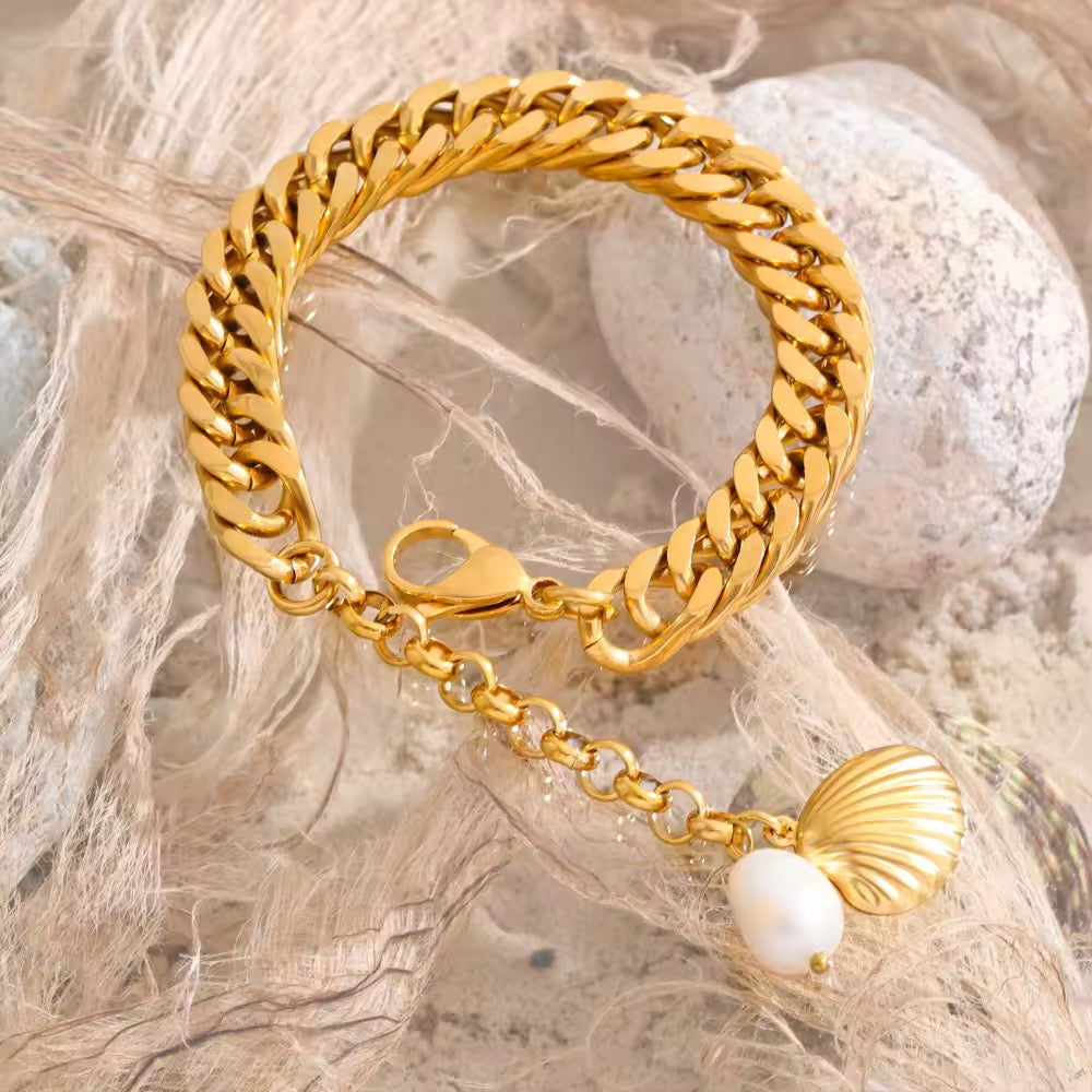 Bracelet perla d'océan plaqué or 18k