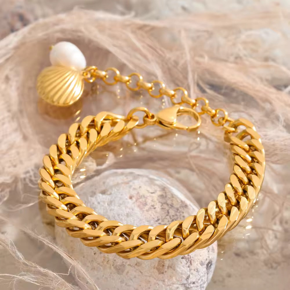 Bracelet perla d'océan plaqué or 18k
