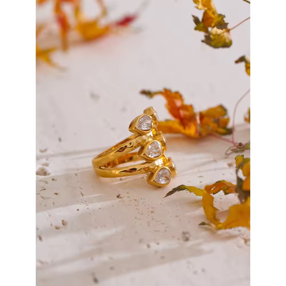 Bague ajustable cubique brillant plaqué or 18k