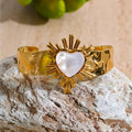 Bracelet Manchette Femme Plaqué Or  – Cœur Nacré