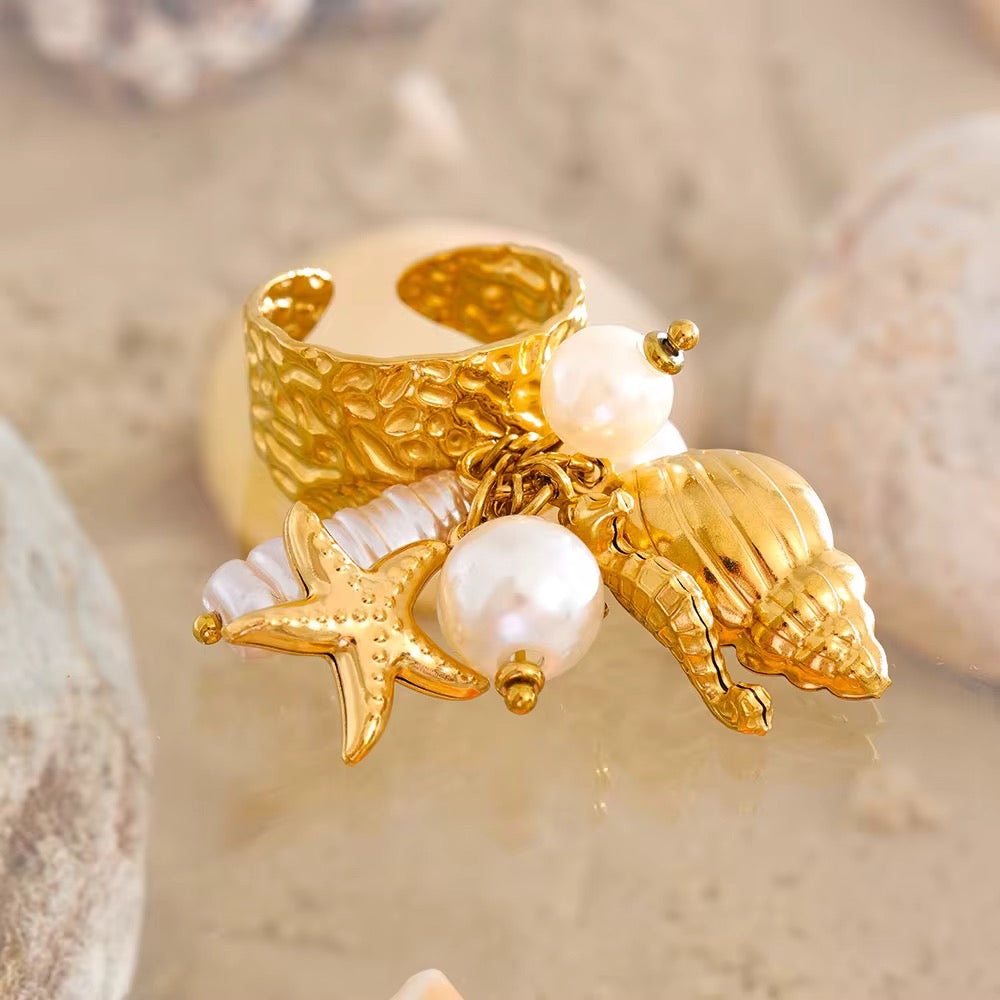 Bague charms océan plaqué or