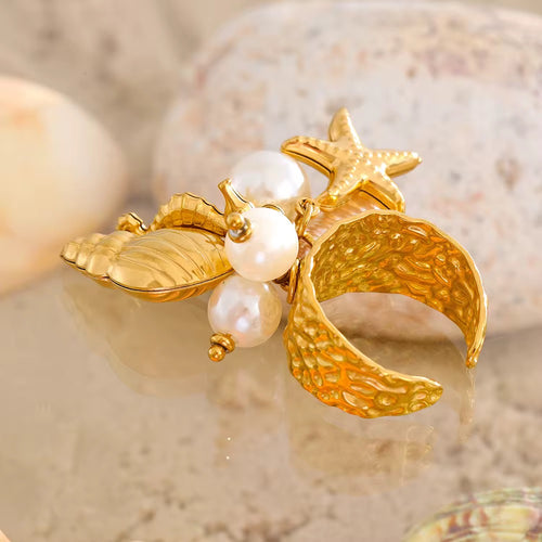 Bague charms océan plaqué or