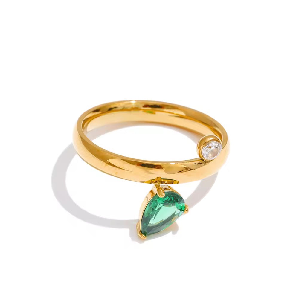 Bague pierre naturelle verte plaqué or 18k