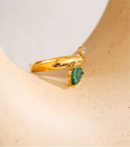 Bague pierre naturelle verte plaqué or 18k