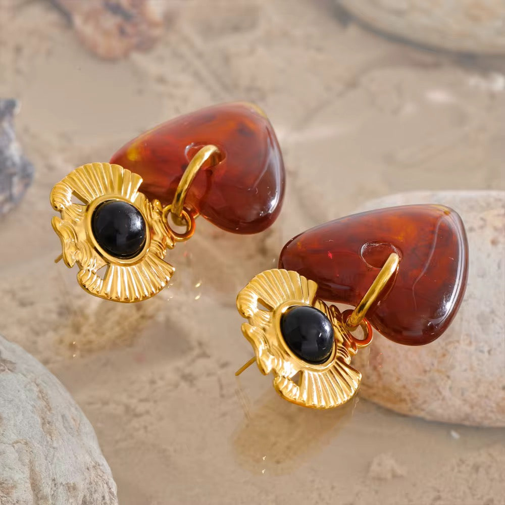 Boucles d’oreilles tendance plaqué or 18k coeur ambré