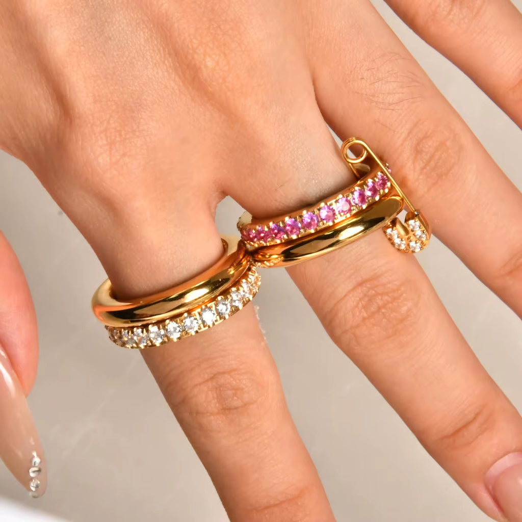 Bague diana diamants coloré tendance plaqué or