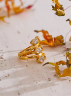 Bague ajustable cubique brillant plaqué or 18k