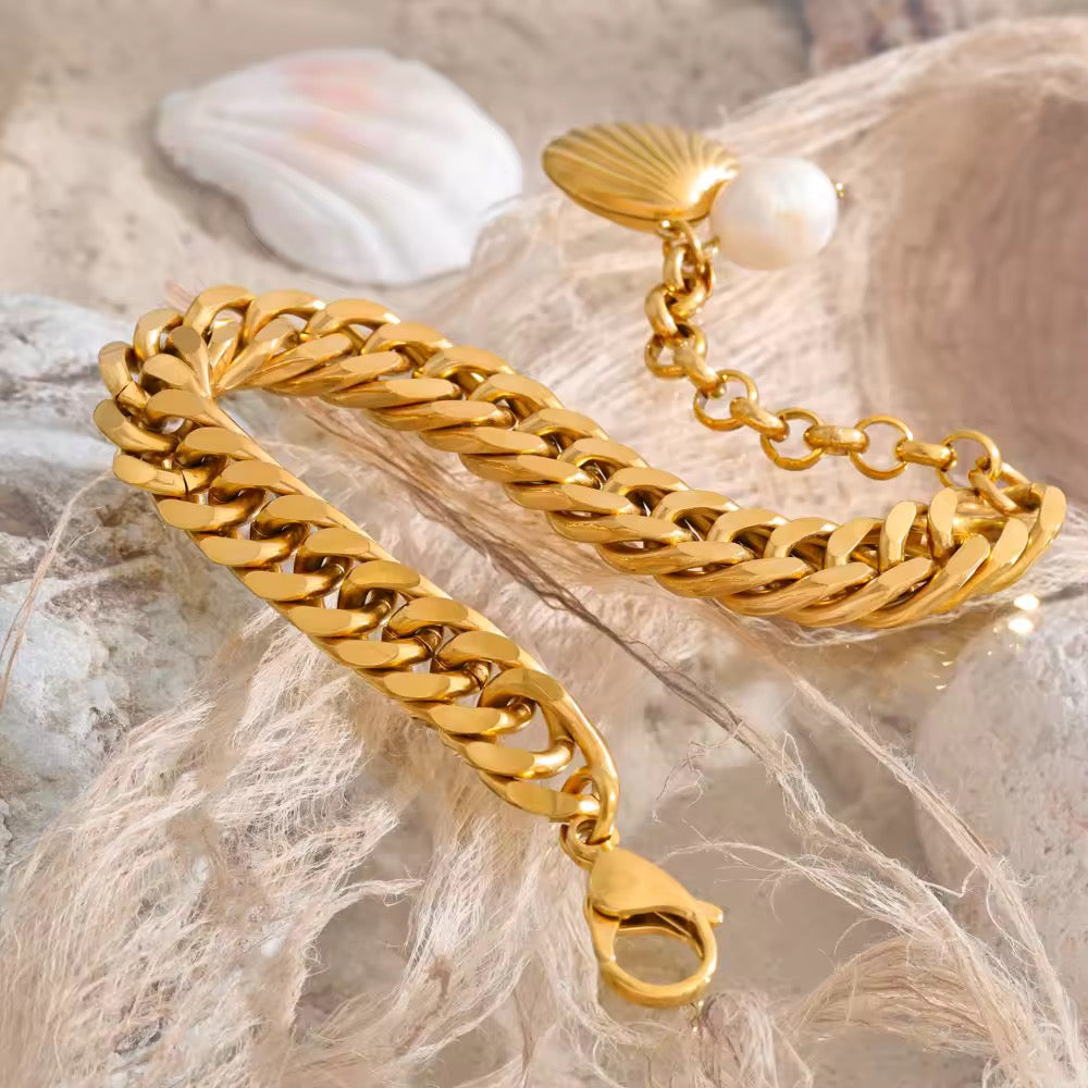 Bracelet perla d'océan plaqué or 18k