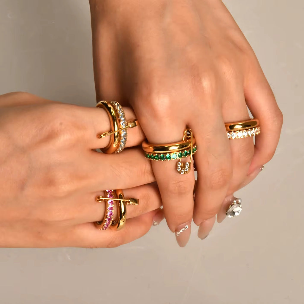 Bague diana diamants coloré tendance plaqué or