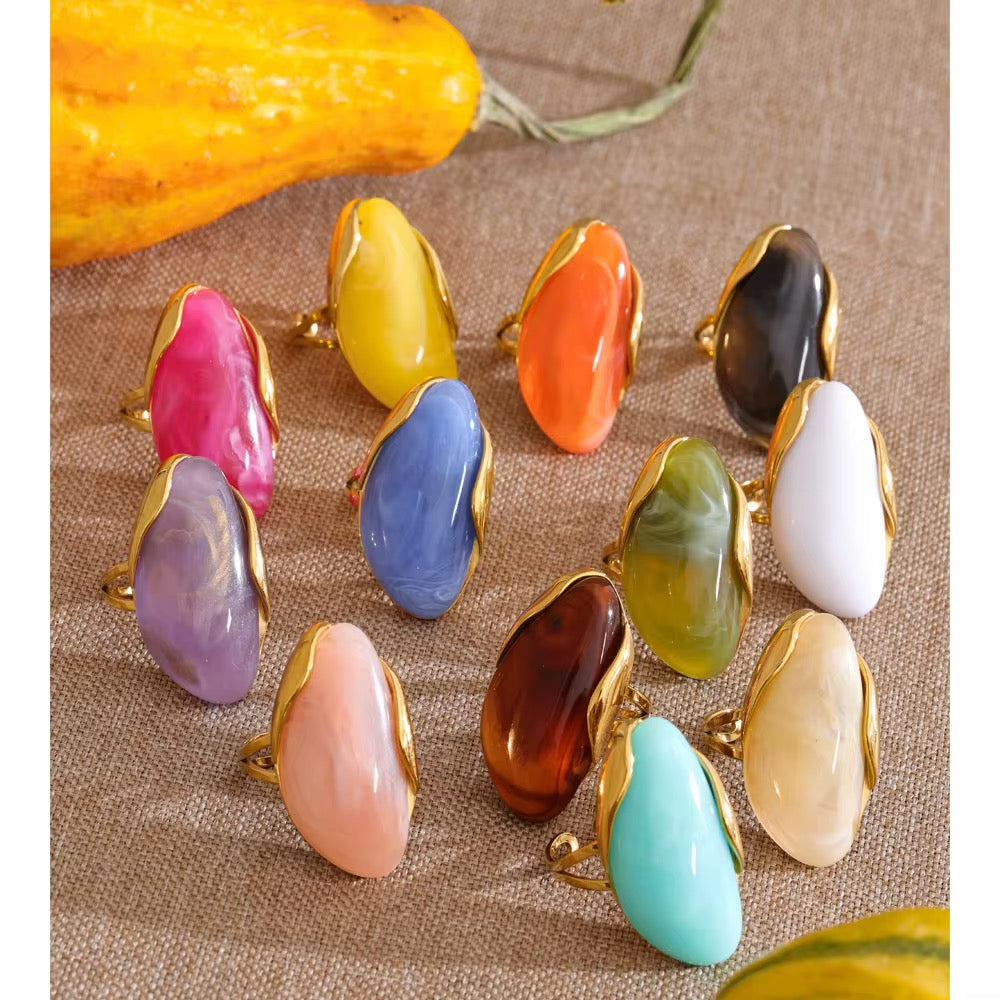 Bague effet marbre coloré plaqué or 18k acier inoxydable