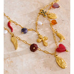 Collier bohème doré multi-breloques avec croix