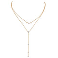 Collier Double Rang Doré Lariat & Cristaux