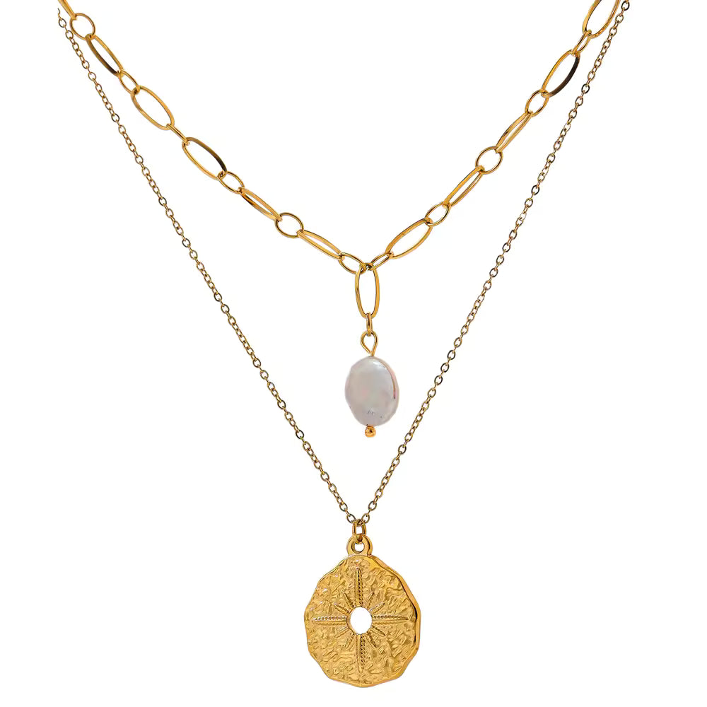 Collier Étoile du Nord superposable doré avec pendentif perlé