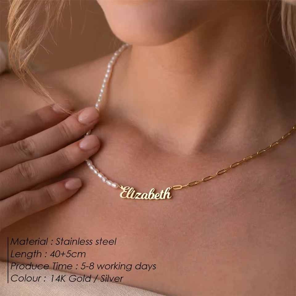 Collier personnalisé perles & chaîne- prénom au choix