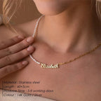Collier personnalisé perles & chaîne- prénom au choix