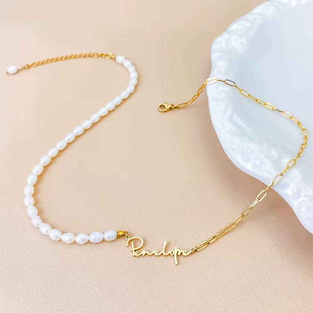 Collier personnalisé perles & chaîne- prénom au choix