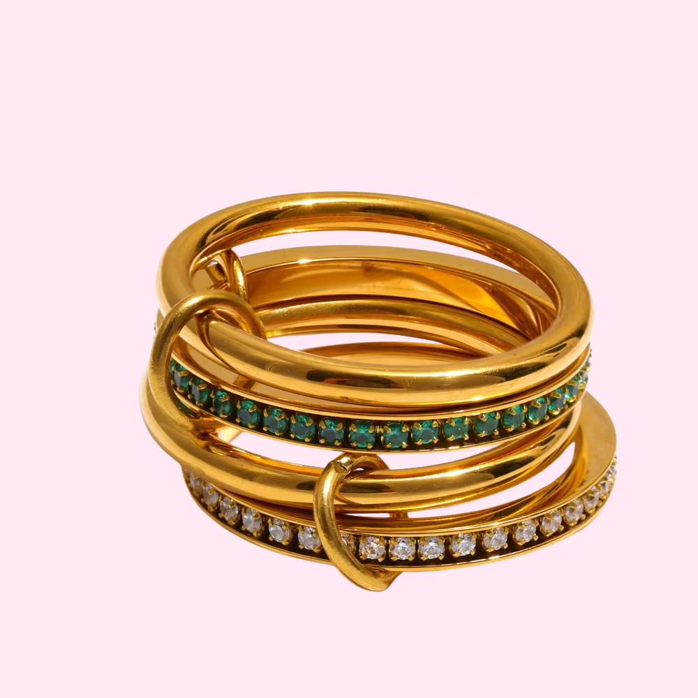 Bague empilable diamants verts plaqué or