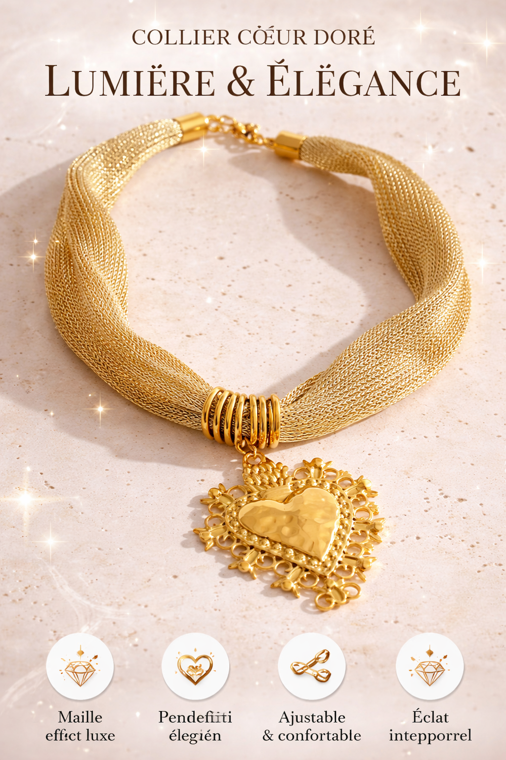Collier pendentif cœur plaqué or 18 ct