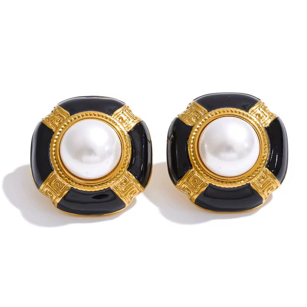 Boucles d’oreilles vintage perle &  émail coloré