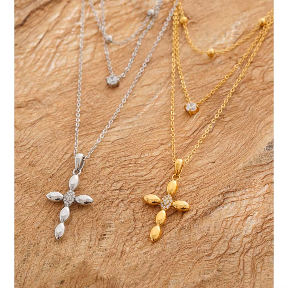 Collier chaînes croix religieuse minimaliste tendance plaqué or