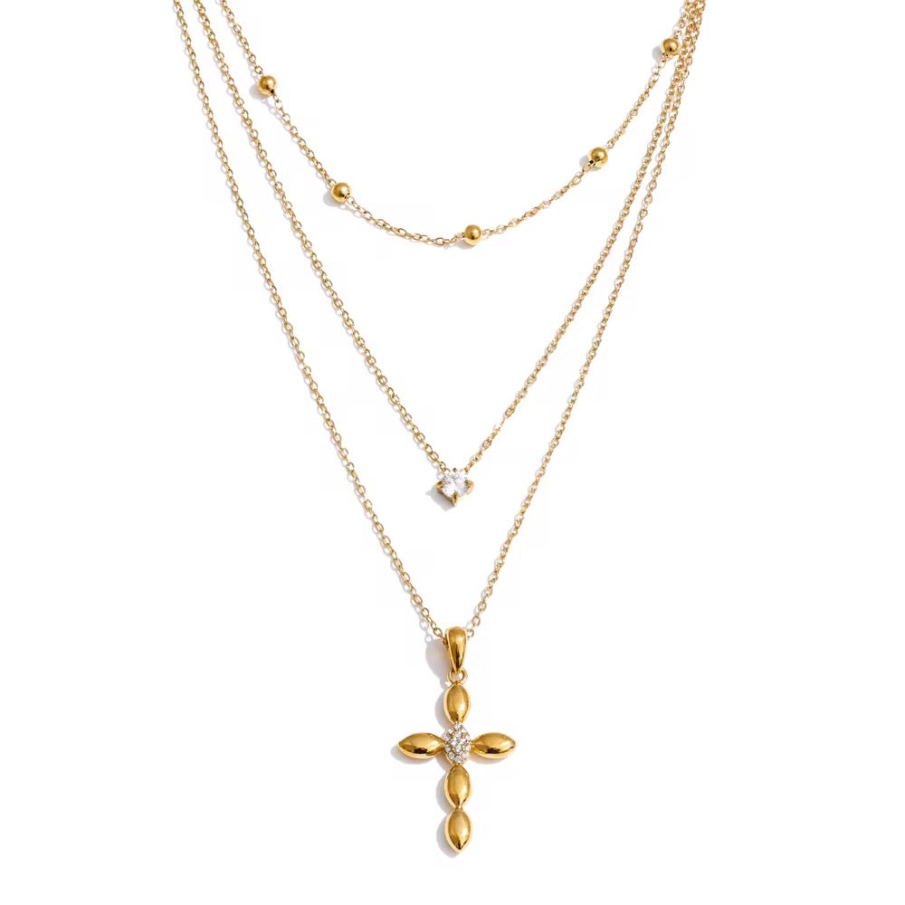 Collier chaînes croix religieuse minimaliste tendance plaqué or