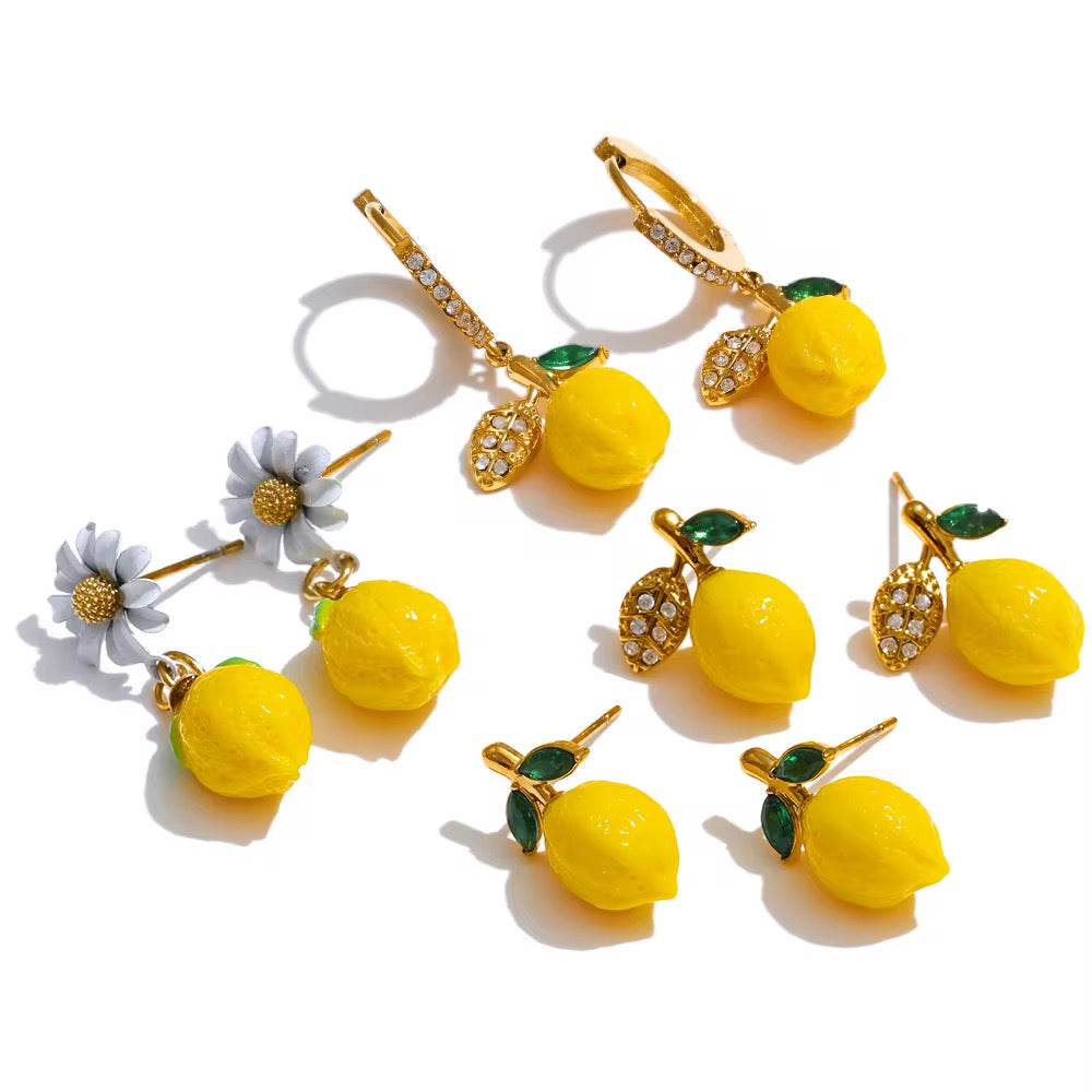 Boucles d’Oreilles Dolce Limone™ – L’Éclat Méditerranéen en Acier Inoxydable Doré 18K