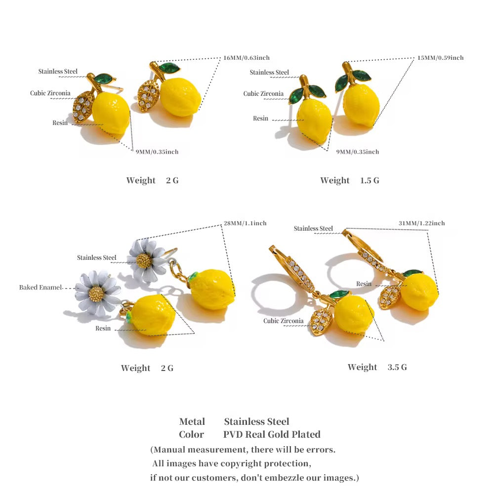 Boucles d’Oreilles Dolce Limone™ – L’Éclat Méditerranéen en Acier Inoxydable Doré 18K