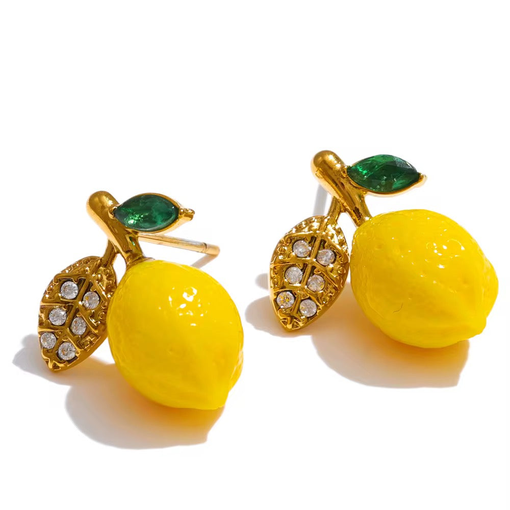 Boucles d’Oreilles Dolce Limone™ – L’Éclat Méditerranéen en Acier Inoxydable Doré 18K