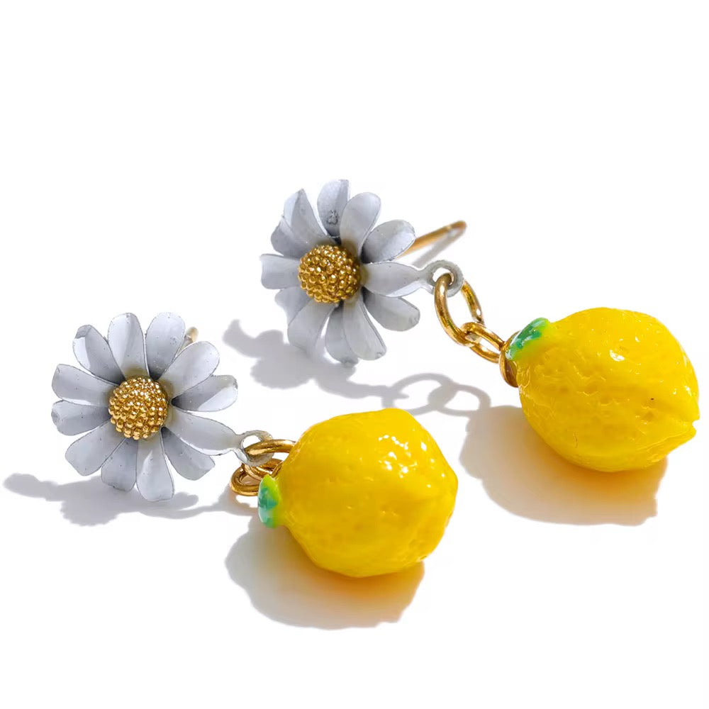 Boucles d’Oreilles Dolce Limone™ – L’Éclat Méditerranéen en Acier Inoxydable Doré 18K